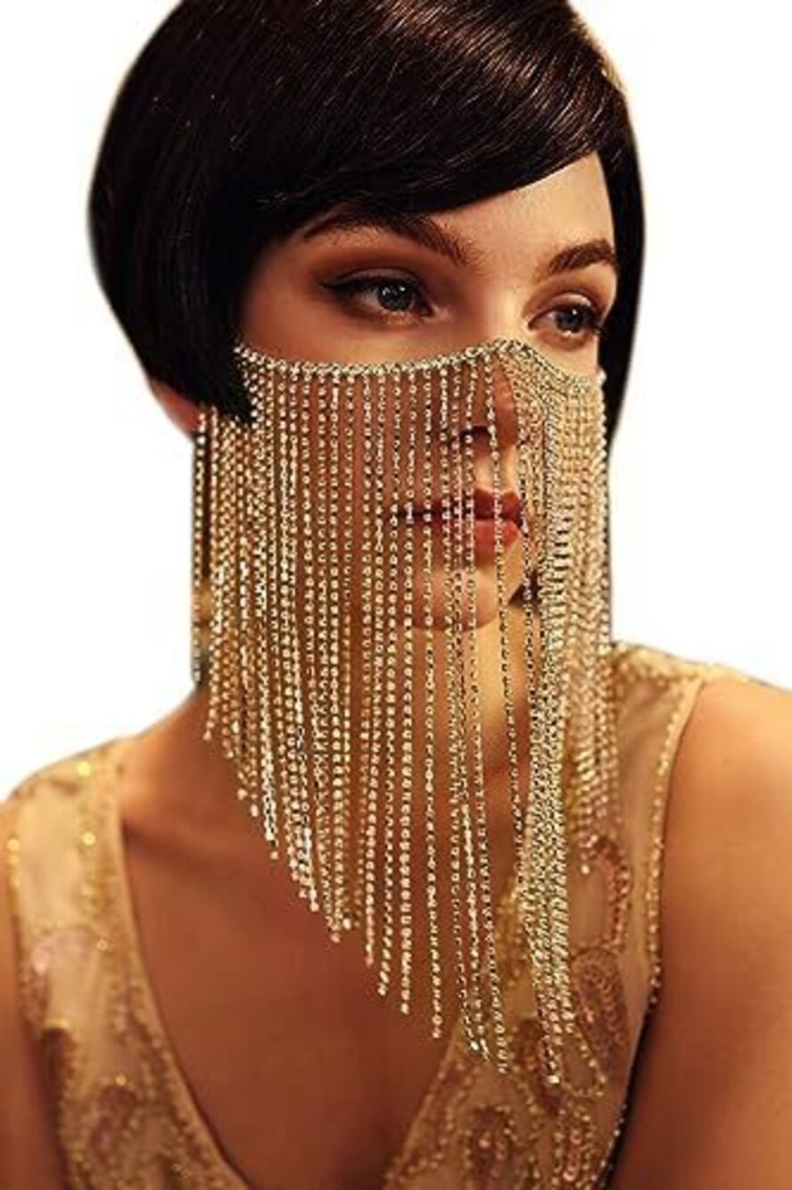 2509 Crystal Rhinestone Fringe Masquerade Mask Chain Costume Headwear Mardi